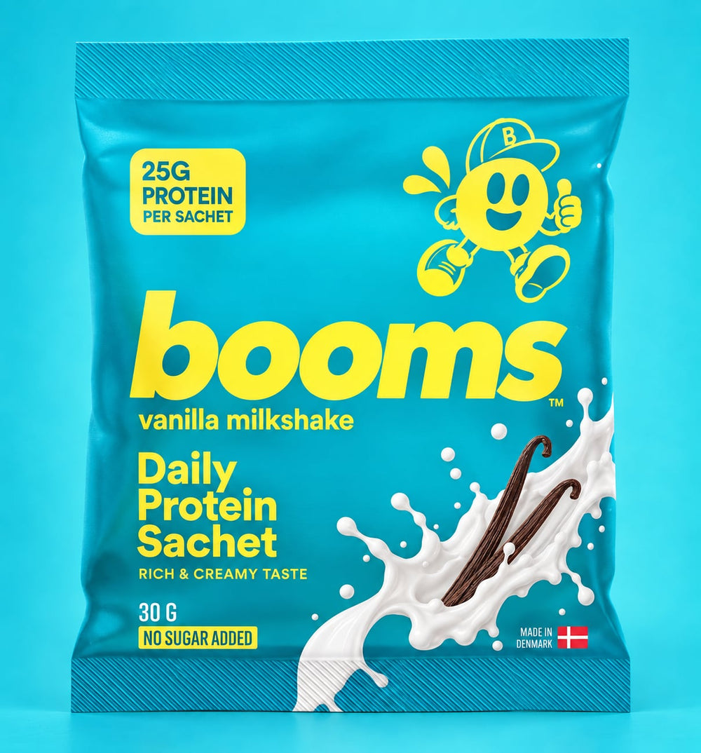 booms Vanilla Milkshake — single 30 g daily protein sachet