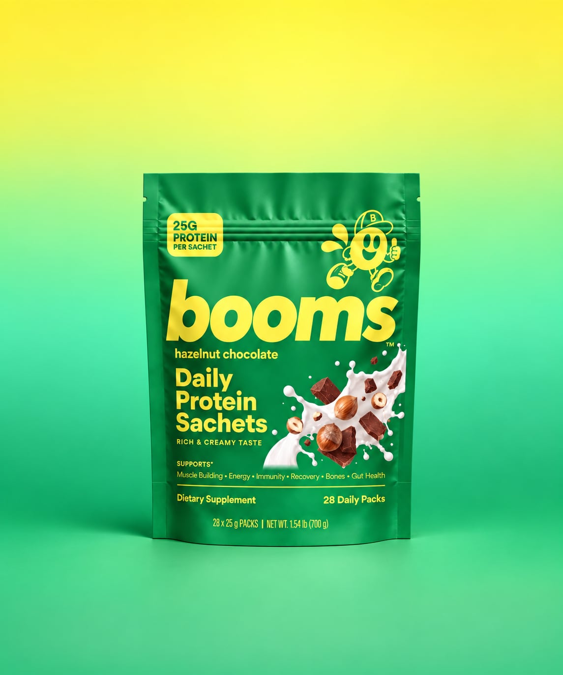 booms Hazelnut Chocolate — 28 daily protein sachets pouch