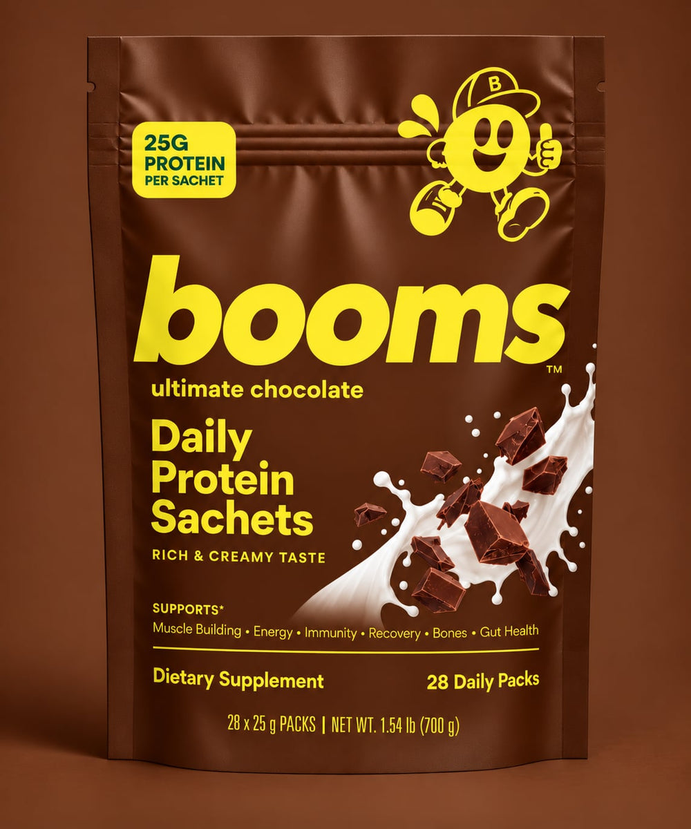 booms Ultimate Chocolate — 28 daily protein sachets pouch