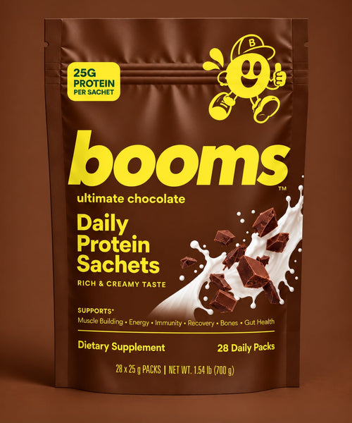 booms Ultimate Chocolate — 28 daily protein sachets pouch