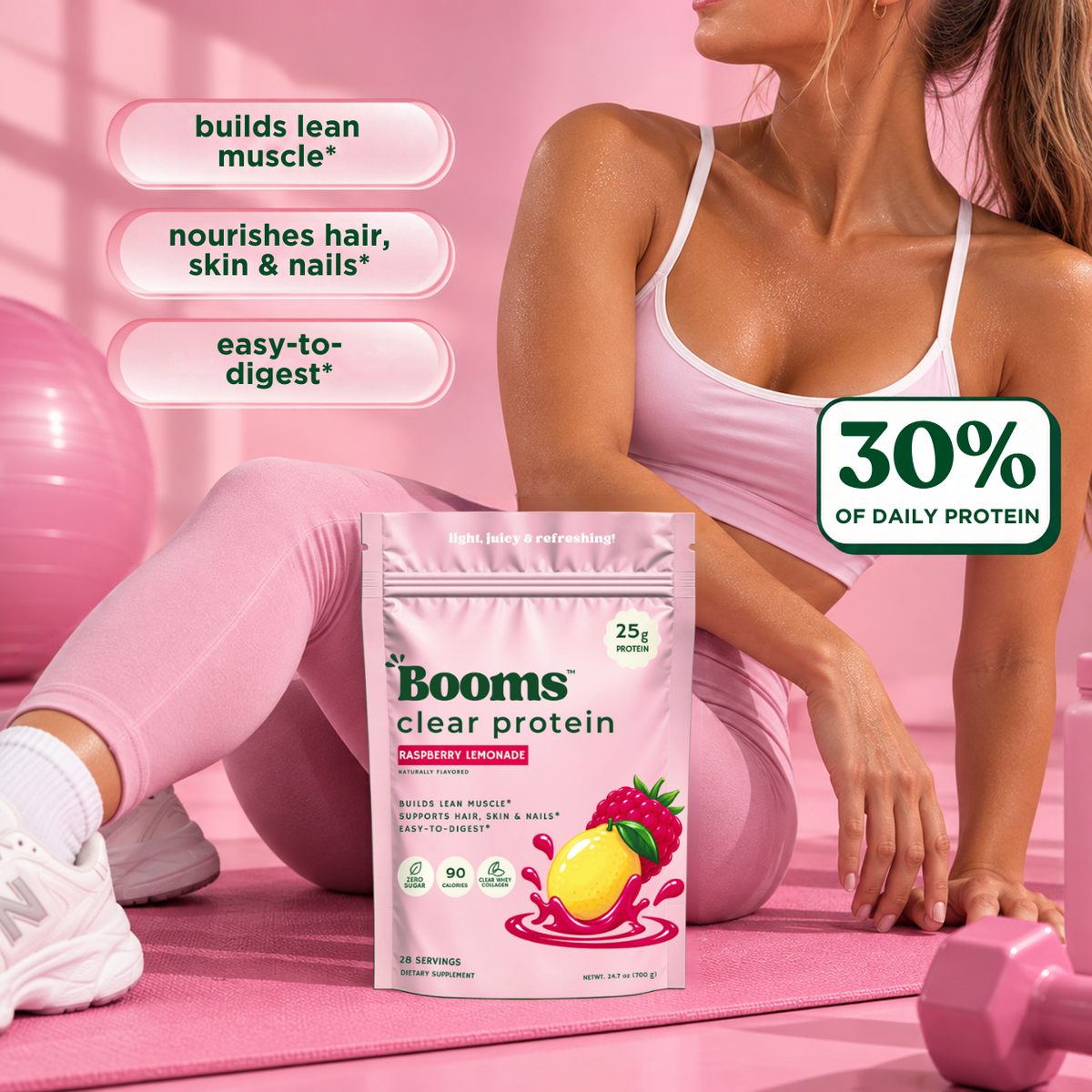 Booms Clear Protein Raspberry Lemonade benefits