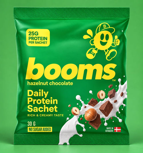 booms Hazelnut Chocolate — single 30 g daily protein sachet