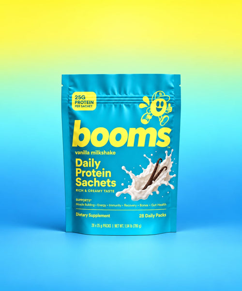 booms Vanilla Milkshake — 28 daily protein sachets pouch